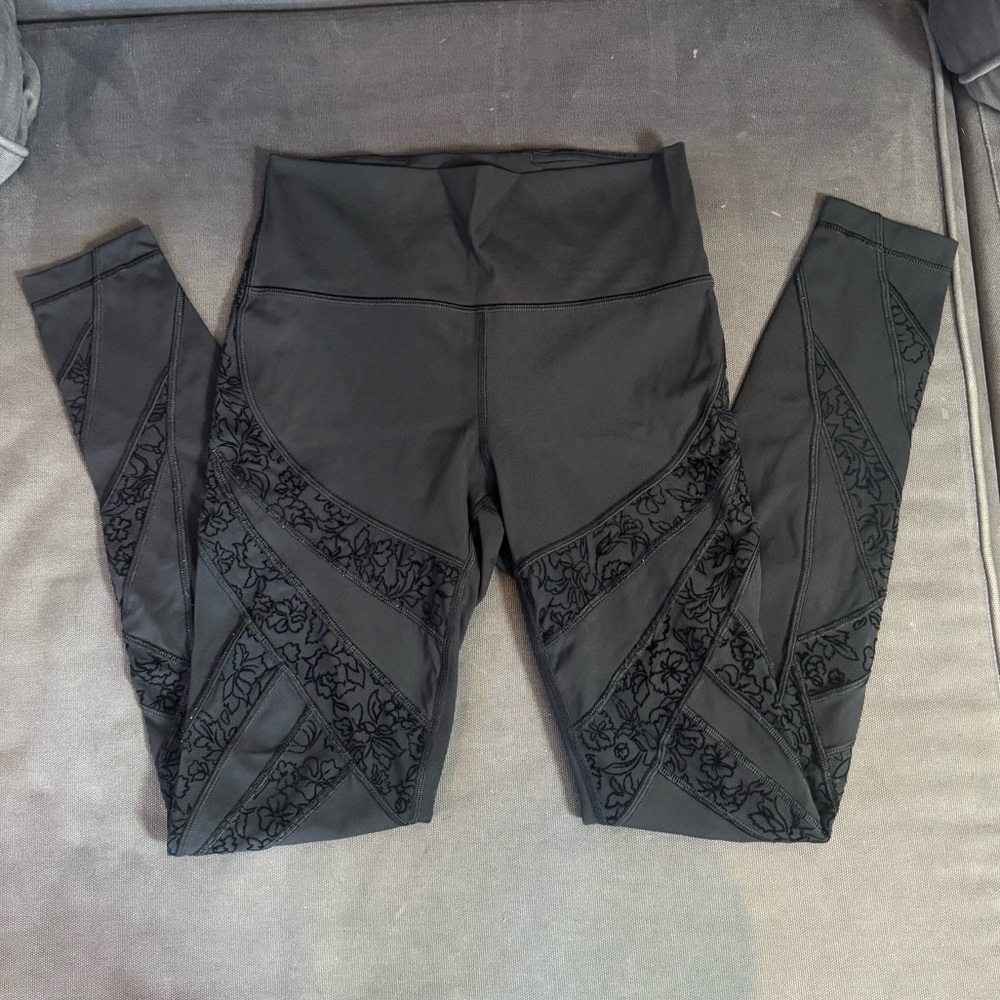 Lululemon Floral Black Mesh Leggings